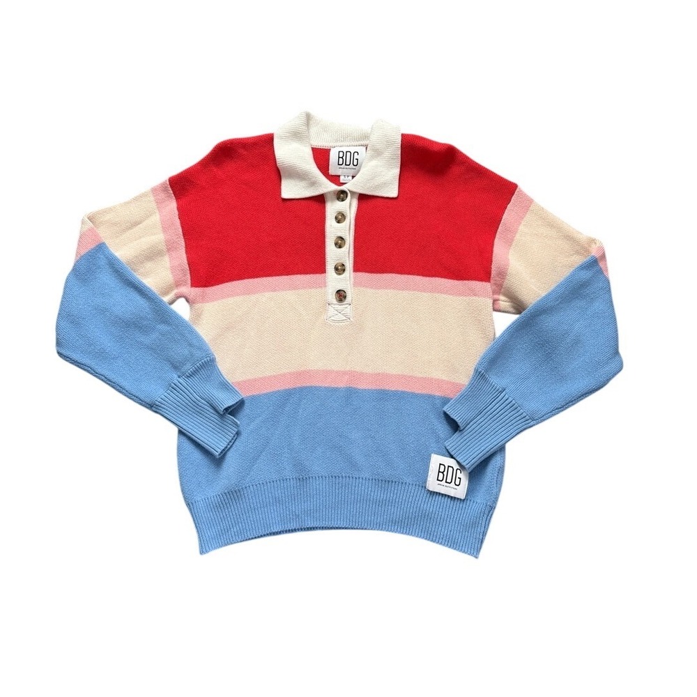 BDG Urban Outfitters Oversized Renna Stripe Rugby Polo Sweater S Preppy Academia - Picture 2 of 8